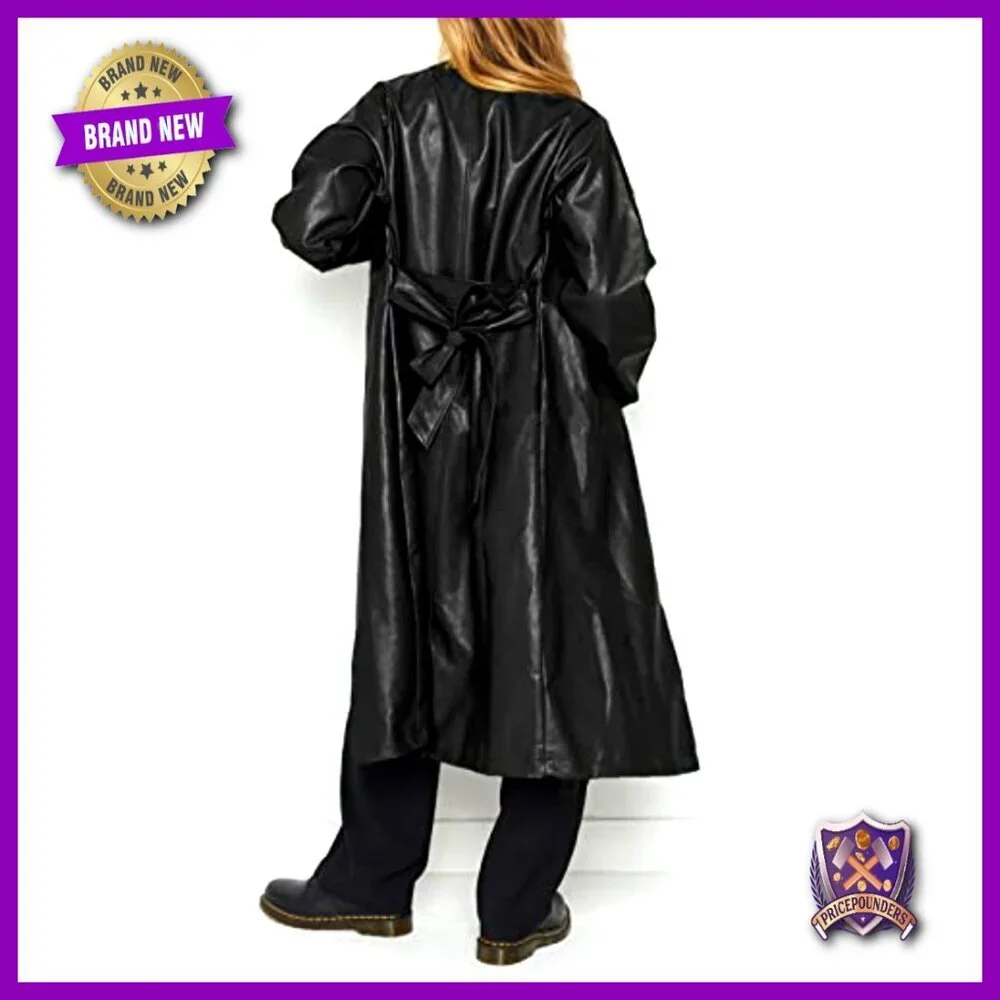 Faux Leather Trench Coat Lapel Open Front Belted Elegant Chic Street Style